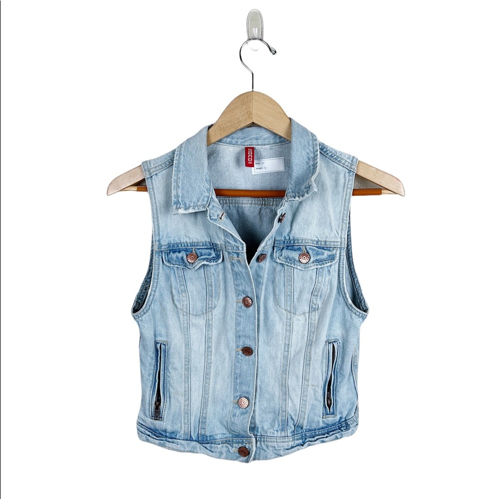 H&M Blue Denim Button Up Festival Vest Sz XS